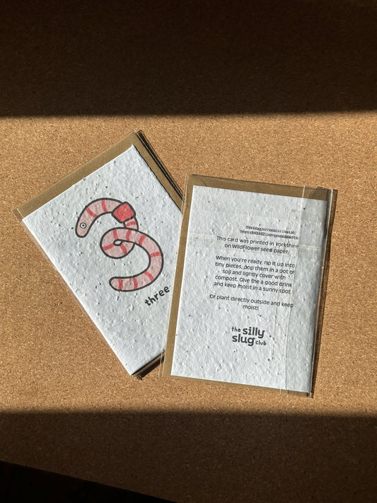 Wiggly Worm 3rd Birthday Card | wild flower paper