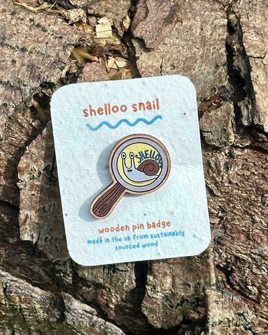 Shello Snail Wooden Pin Badge