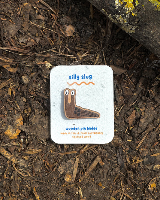 Silly Slug Wooden Pin Badge