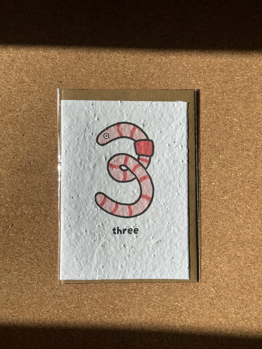 Wiggly Worm 3rd Birthday Card | wild flower paper