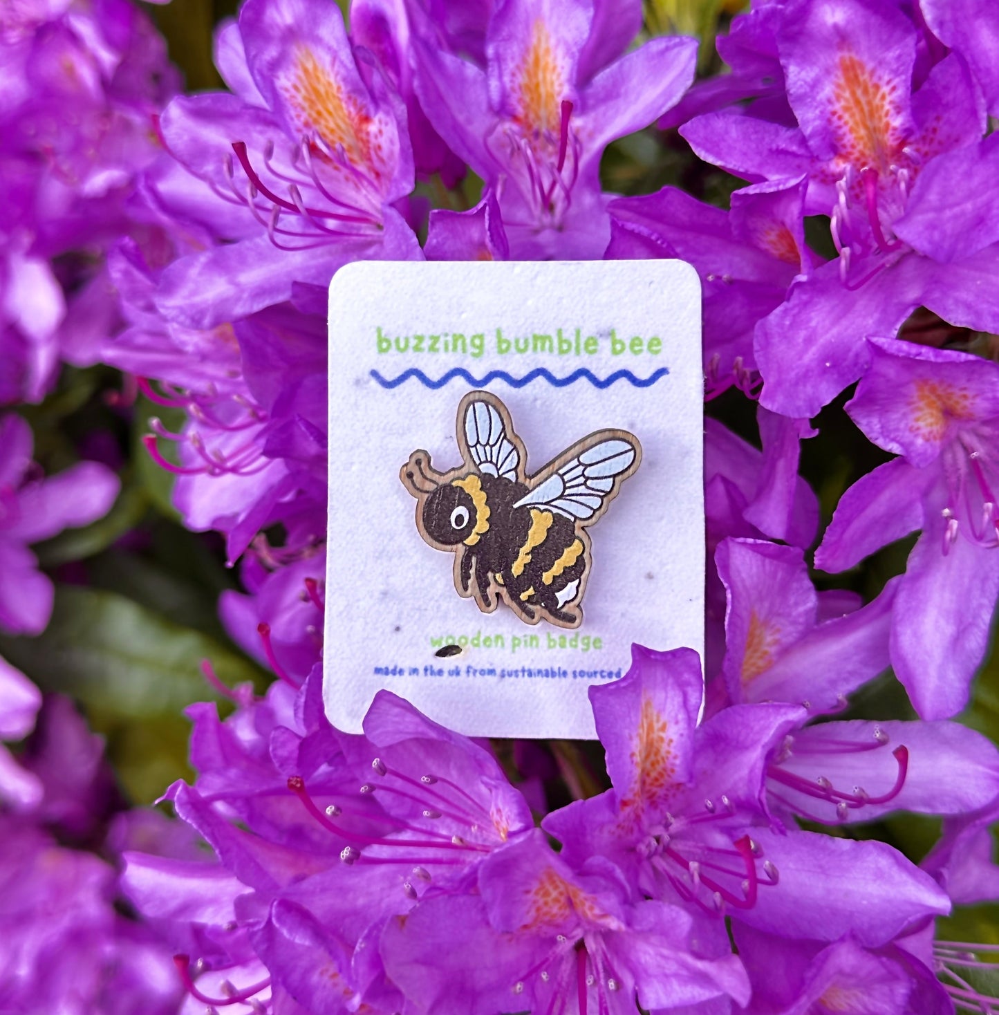 Buzzing Bee Wooden Pin Badge