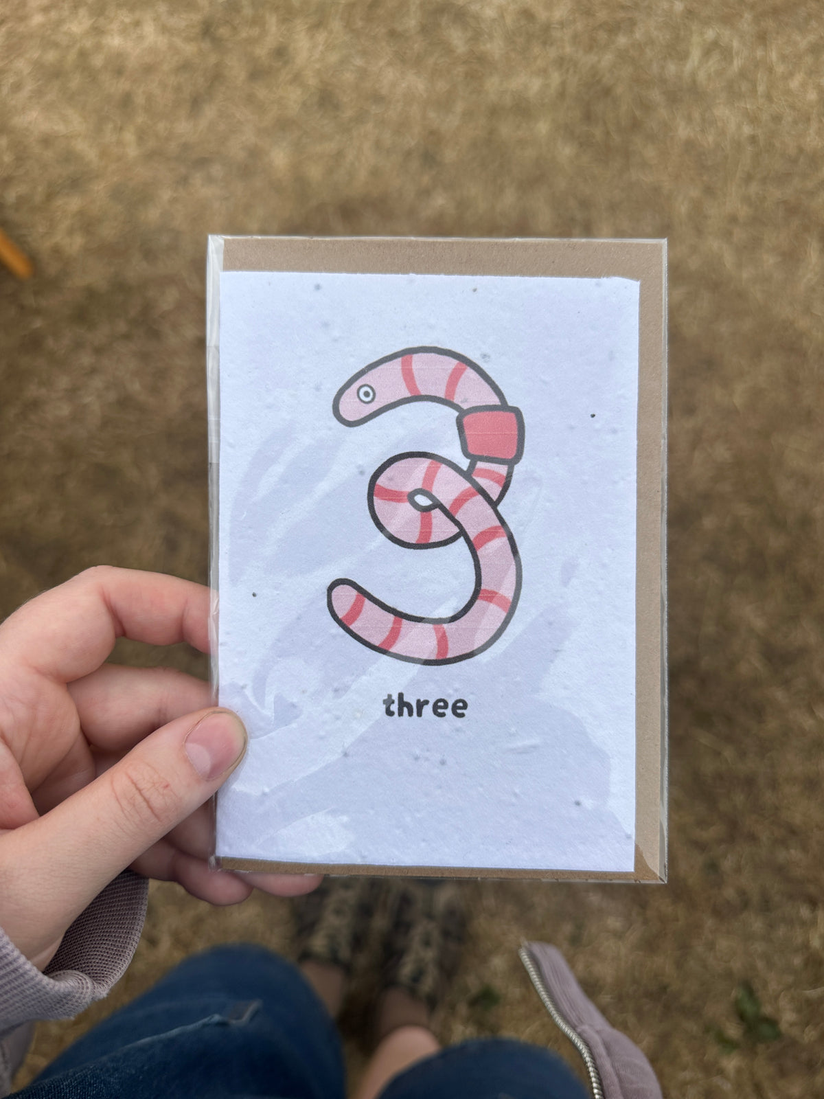 Wiggly Worm 3rd Birthday Card | wild flower paper