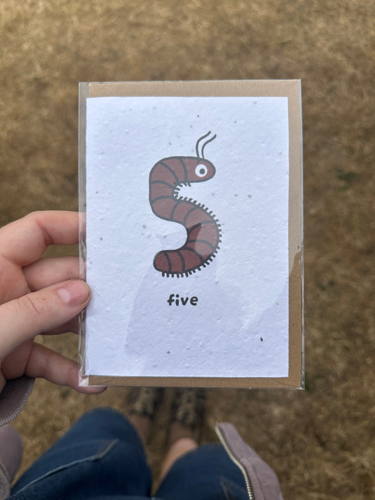 Marvellous Millipede 5th Birthday Card | wild flower paper