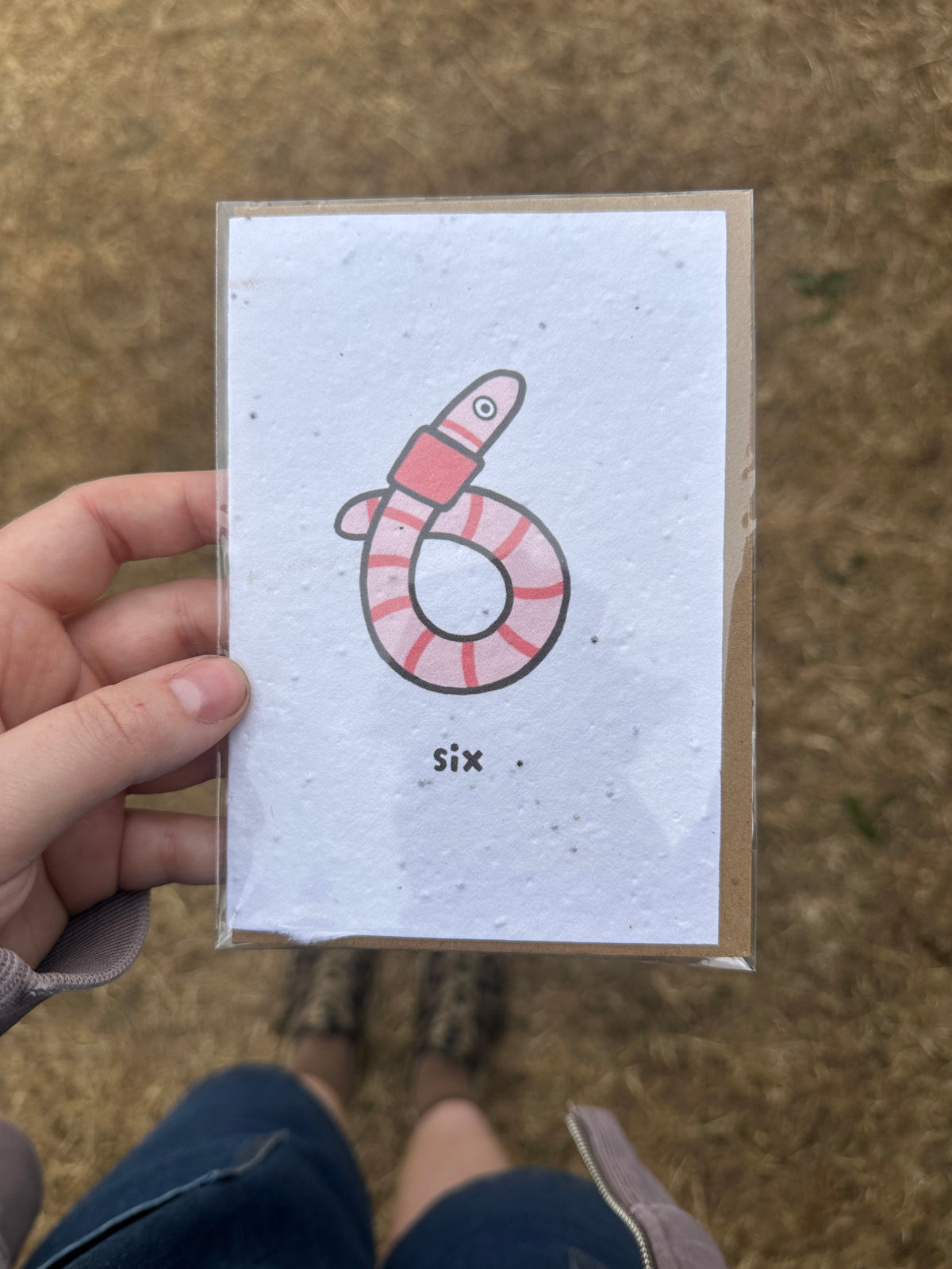 Wiggly Worm 6th Birthday Card | wild flower paper